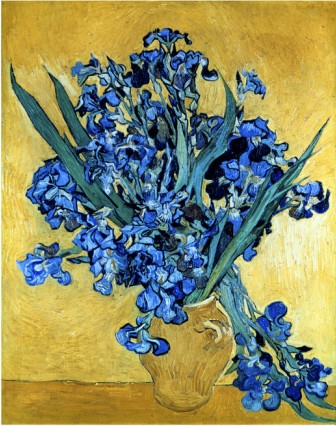 Vase of Irises Against a Yellow Background - Vincent Van Gogh Paintings